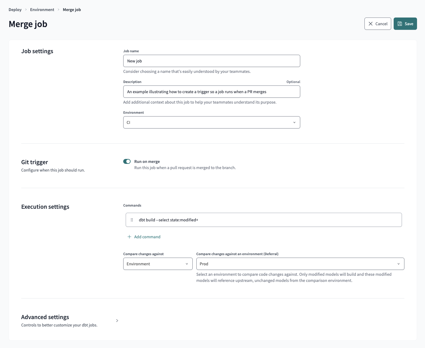 Example of creating a merge job